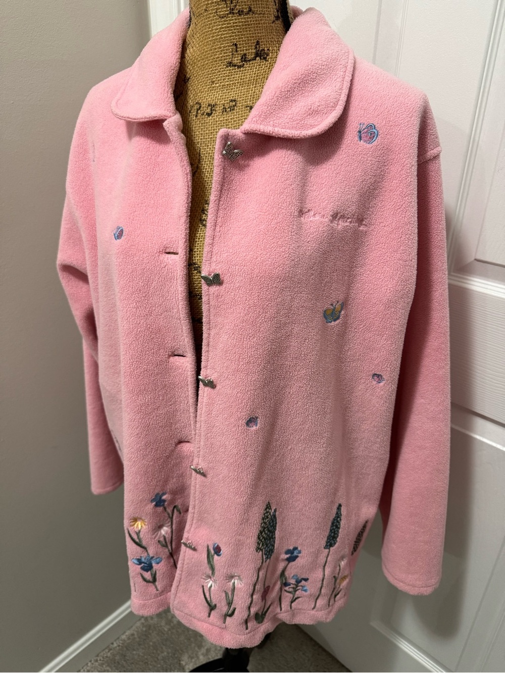 Vintage Floral & Butterfly Embroidered Fleece Jacket